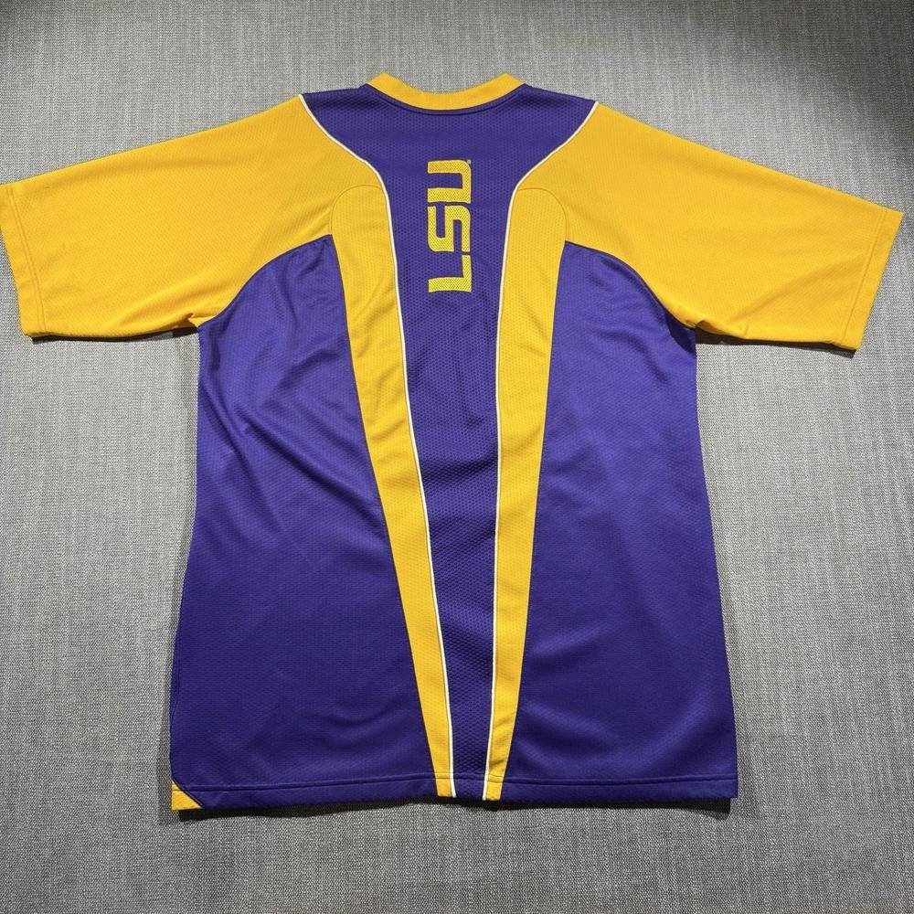 LSU Tigers Shirt Mens Large Purple Gold Short Sleeve NCAA Football NikeFIT Dry - Picture 1 of 9